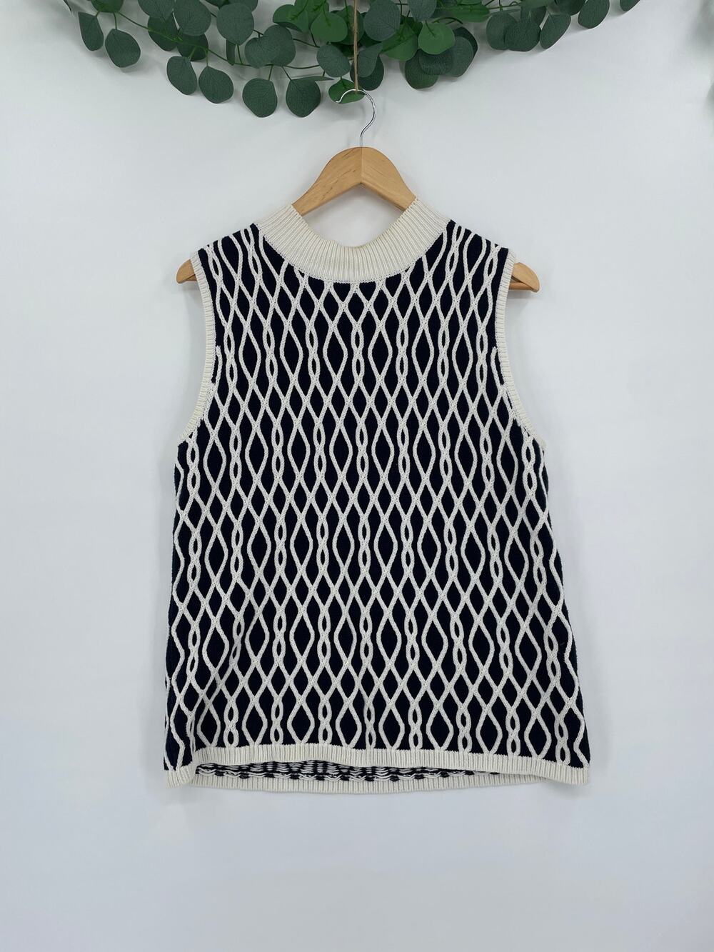 Liz Claiborne Liz & Co Vtg  Cream Knit Short Turtle Neck Cotton Made In UK  L